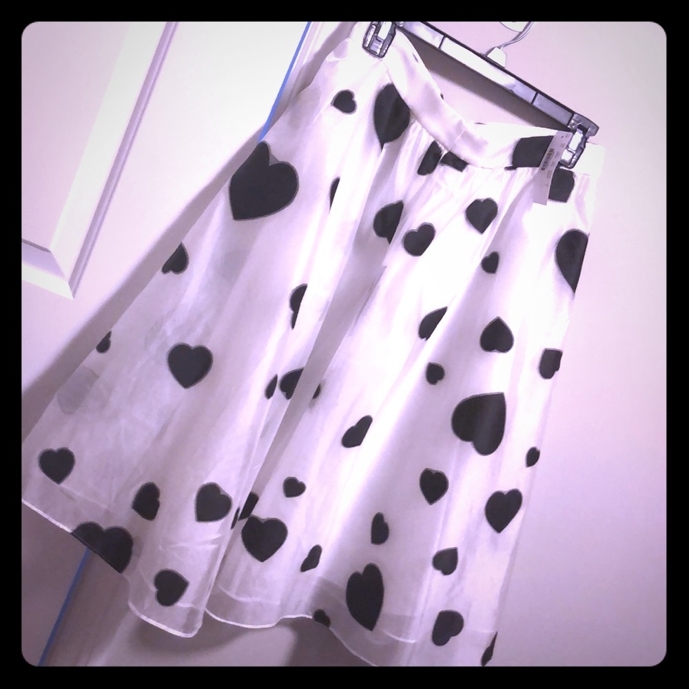 J Crew Black & White Organza Heart Print Skirt